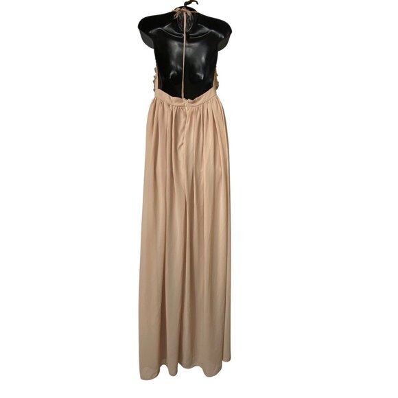 Fashion Nova XL Halter Maxi‎ Dress With Sequin Top & Flowing Skirt In Nude Beige - Picture 2 of 8
